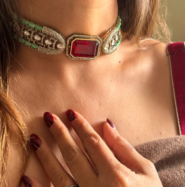 Mint & ruby Moissanite choker