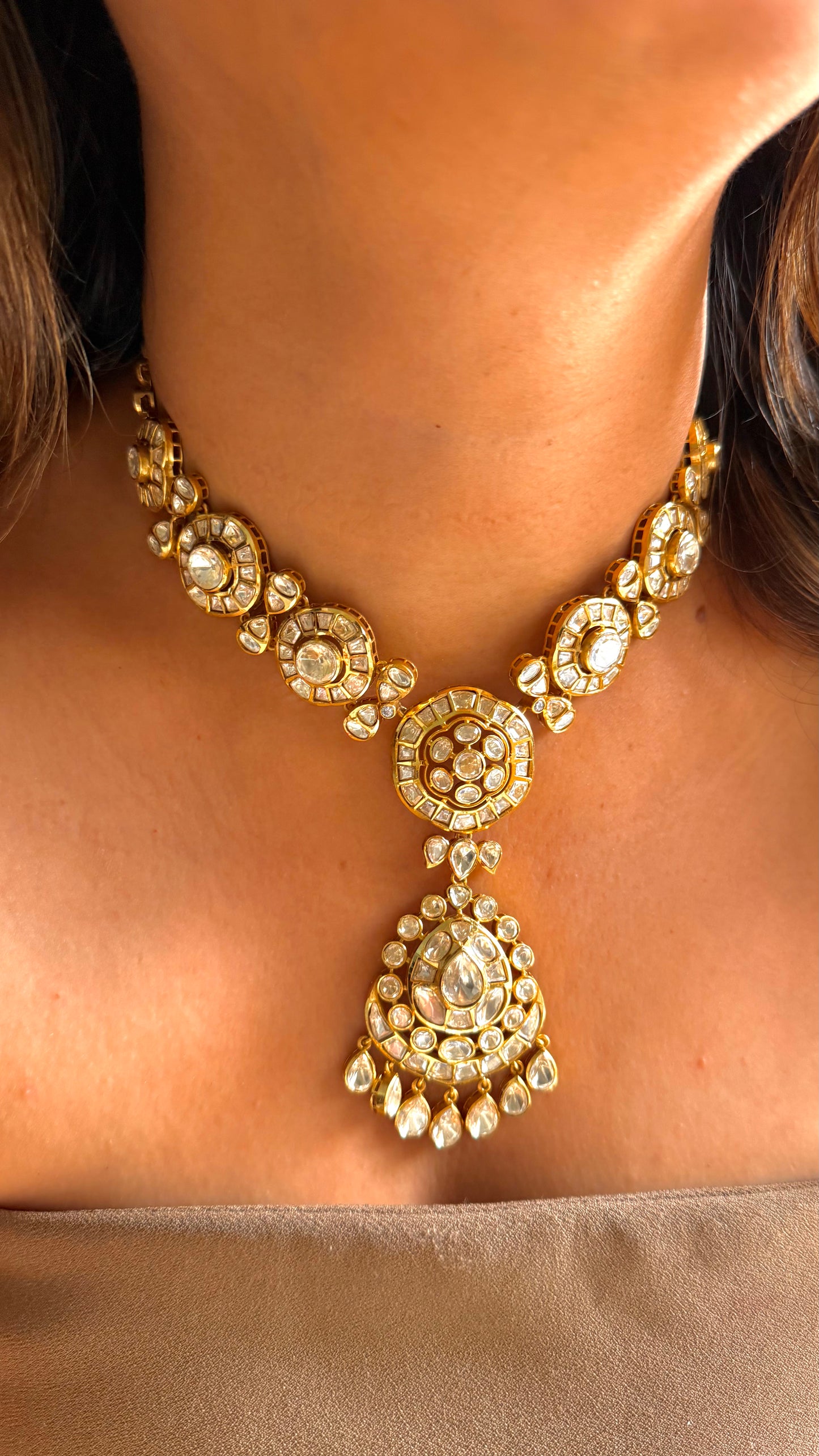 Peeli Polki Floral chandbali designer Necklace