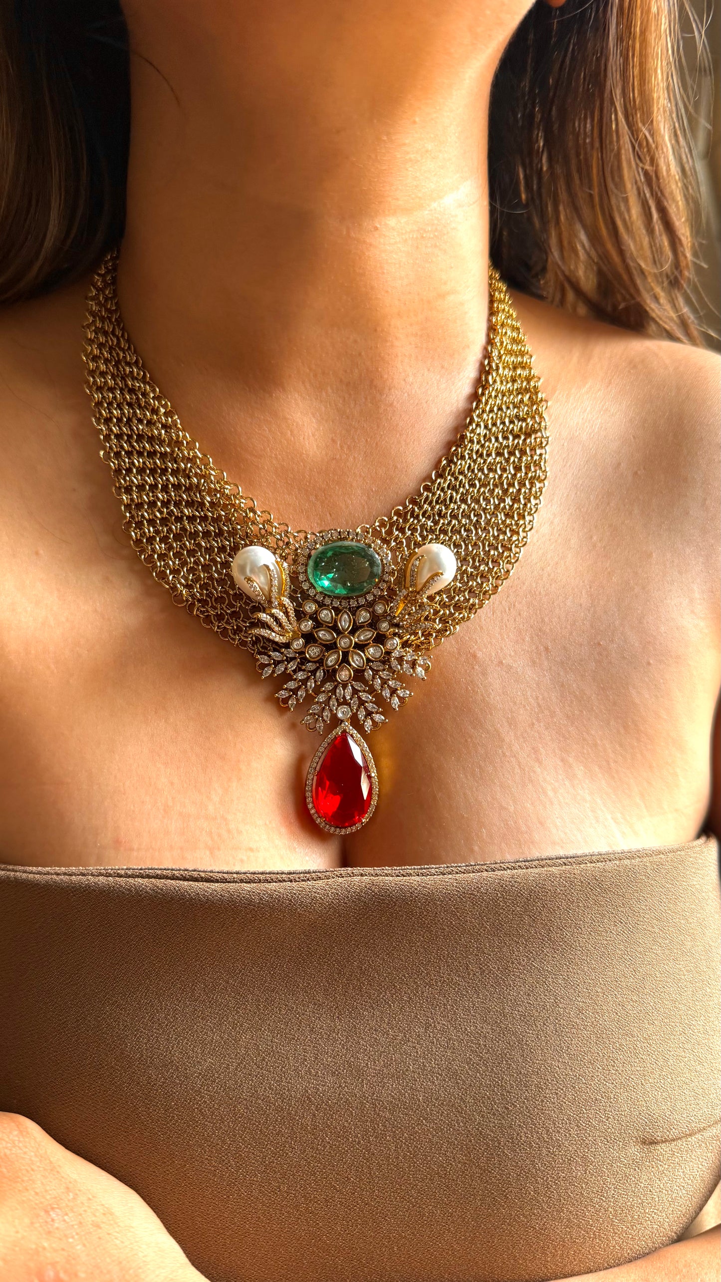 Radhika Sabhyasachi inspired emerald & ruby collar set