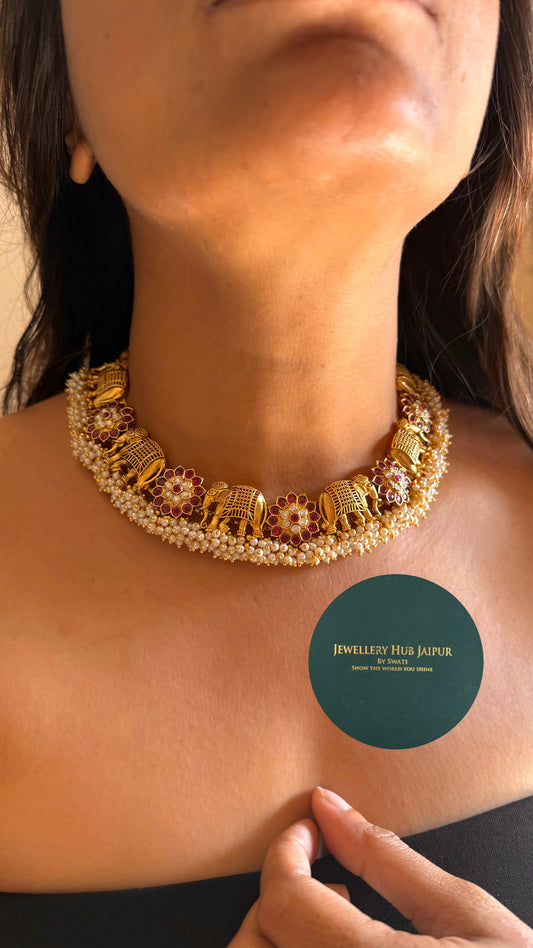 Gajanad inspired floral collar necklace (Ruby)