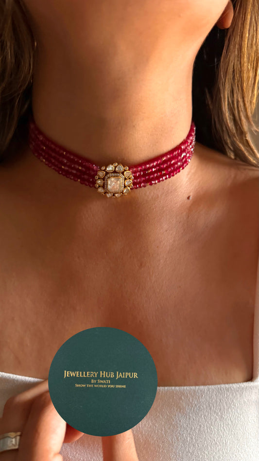 Lv peeli polki rani pink ruby pearl choker Necklace