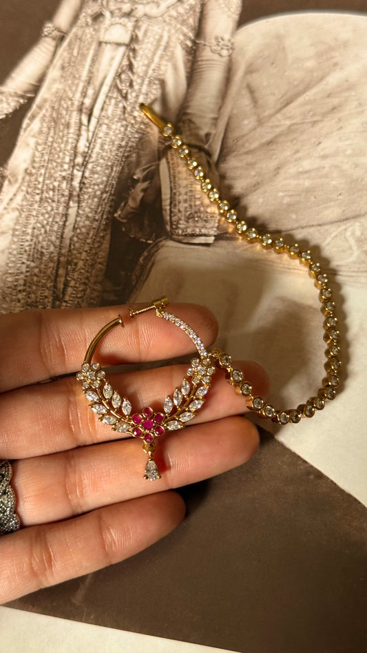 Rani pink floral diamond nath