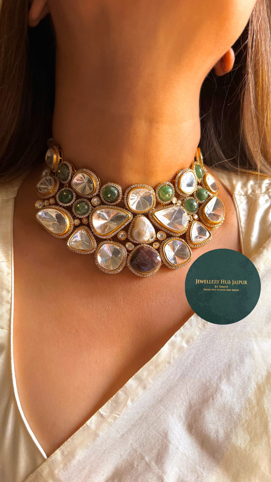 Uncut polki ruby with panna choker-a handmade piece