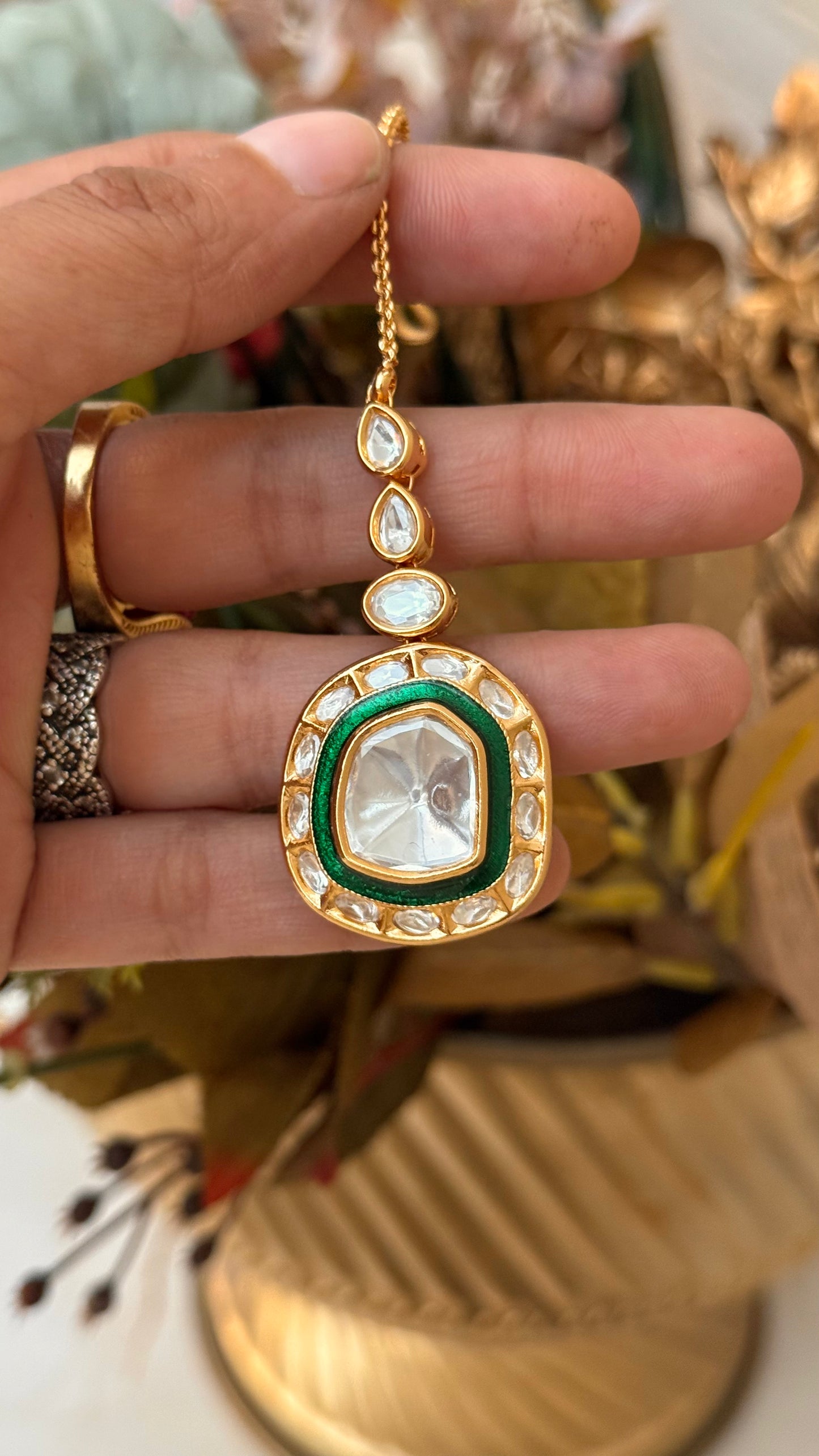 Emerald Meenakari Maangtika