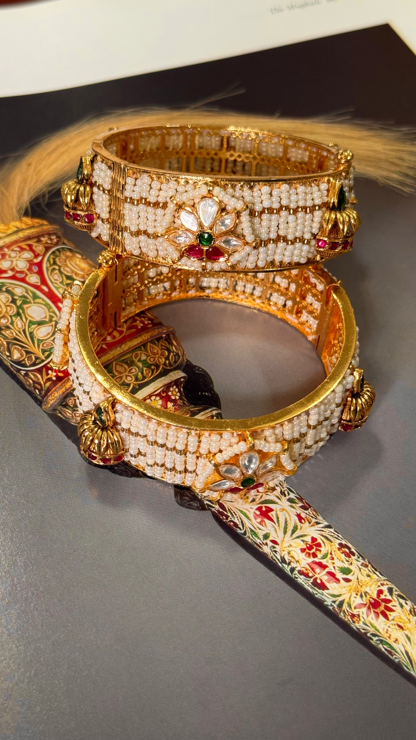 Real Moissanite Rani pink & emerald heritage openable bangle
