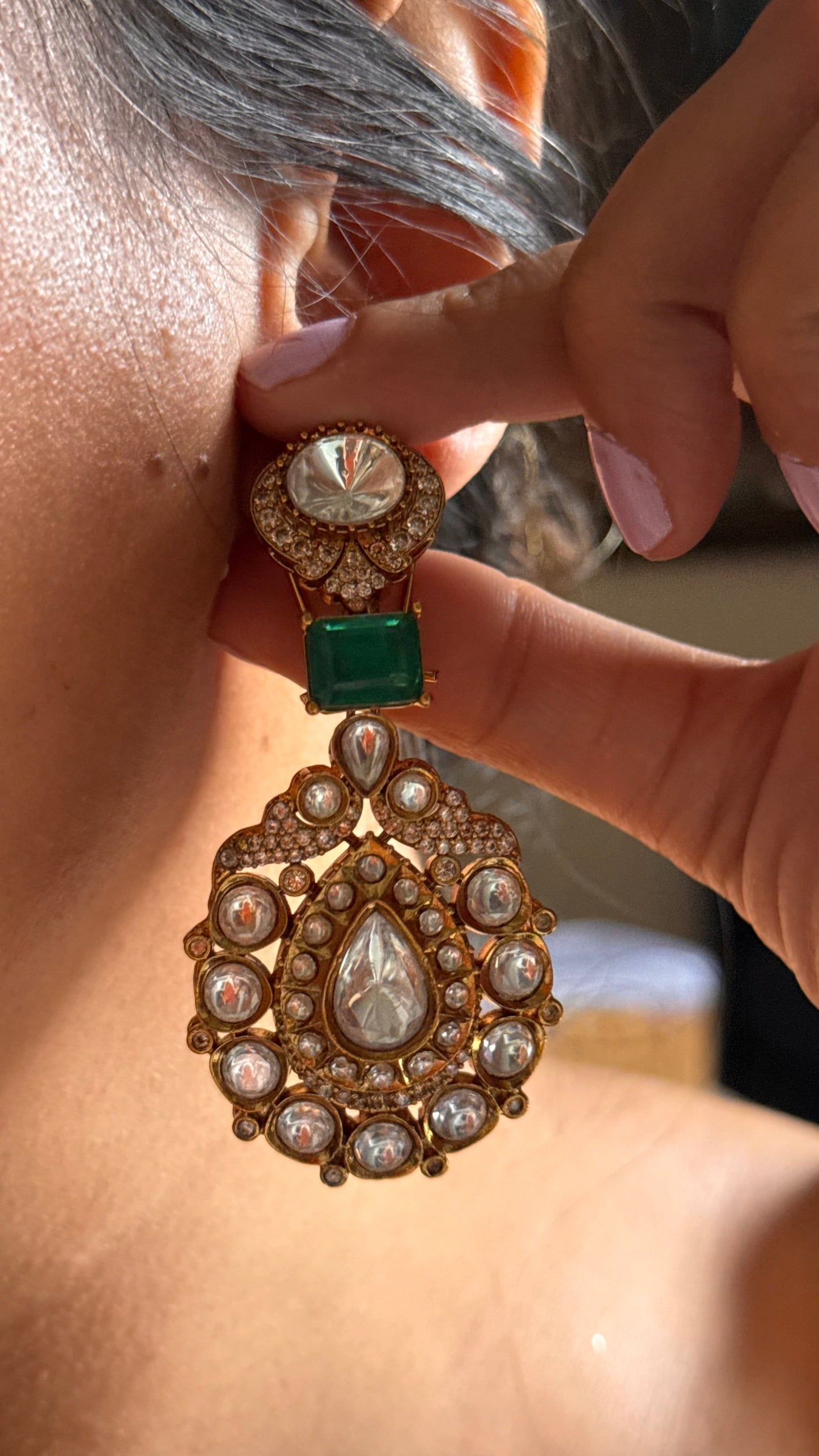 Emerald doublets with real Moissanite bridal combo Necklace