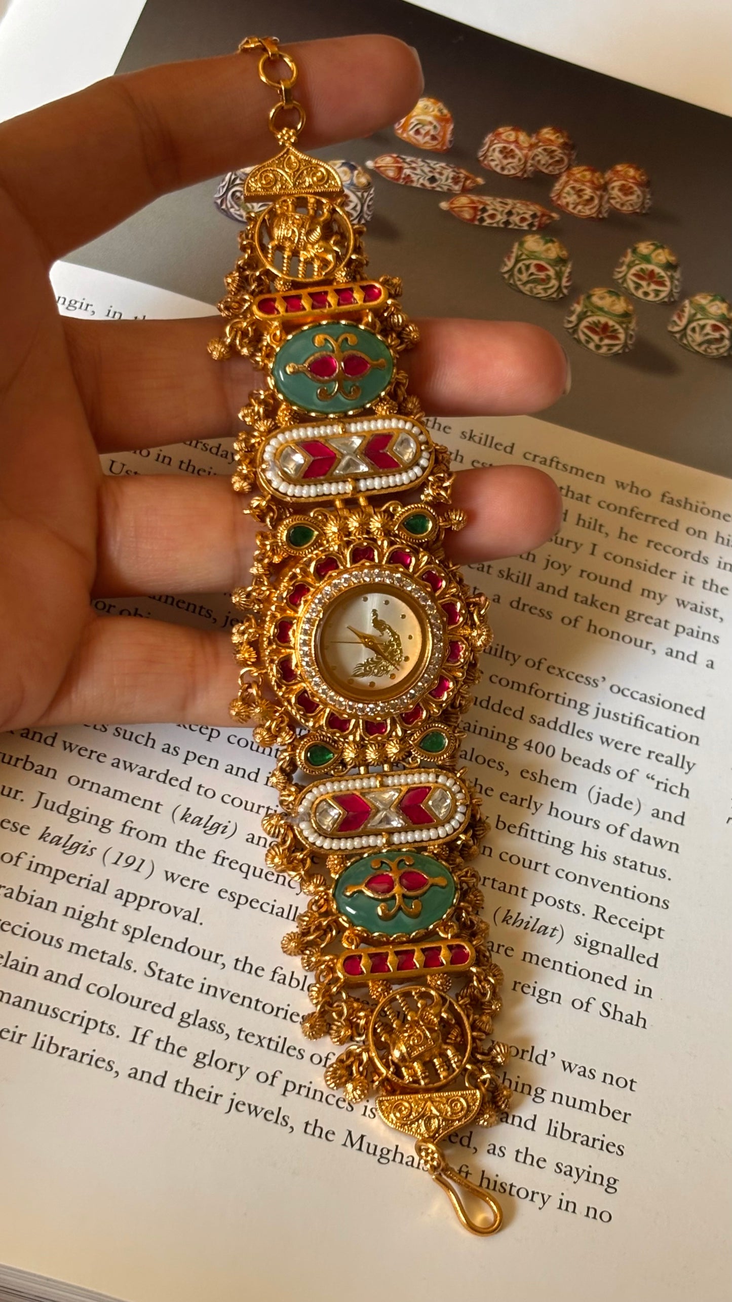 Paachi Kundan peacock nakashi white  dial rajwada Watch