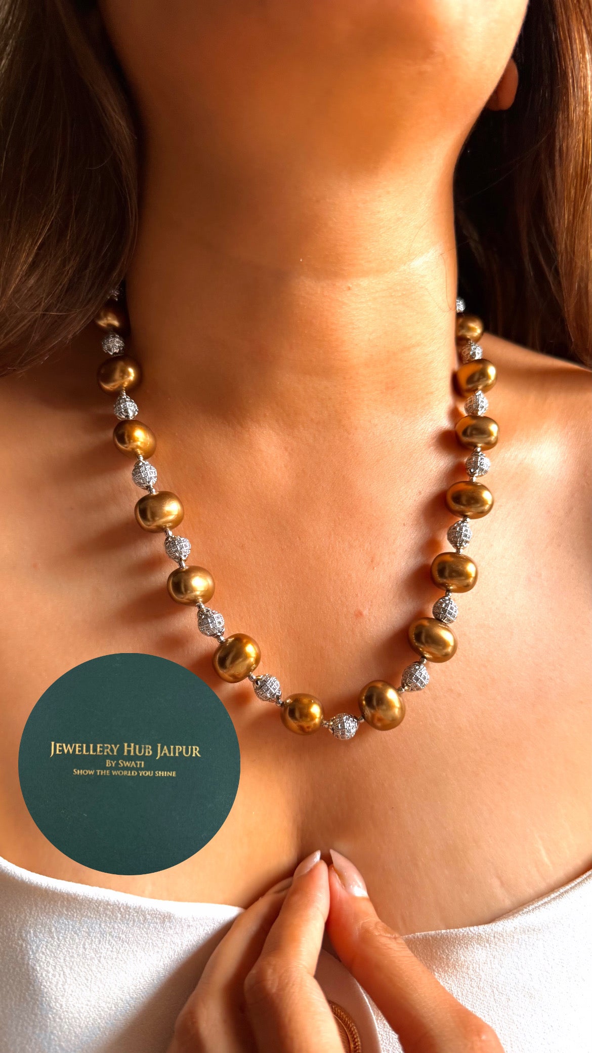 Chocolate Pearls & rhodium ball string set