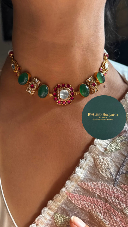 Mother of Pearl emerald Amrapali Necklace