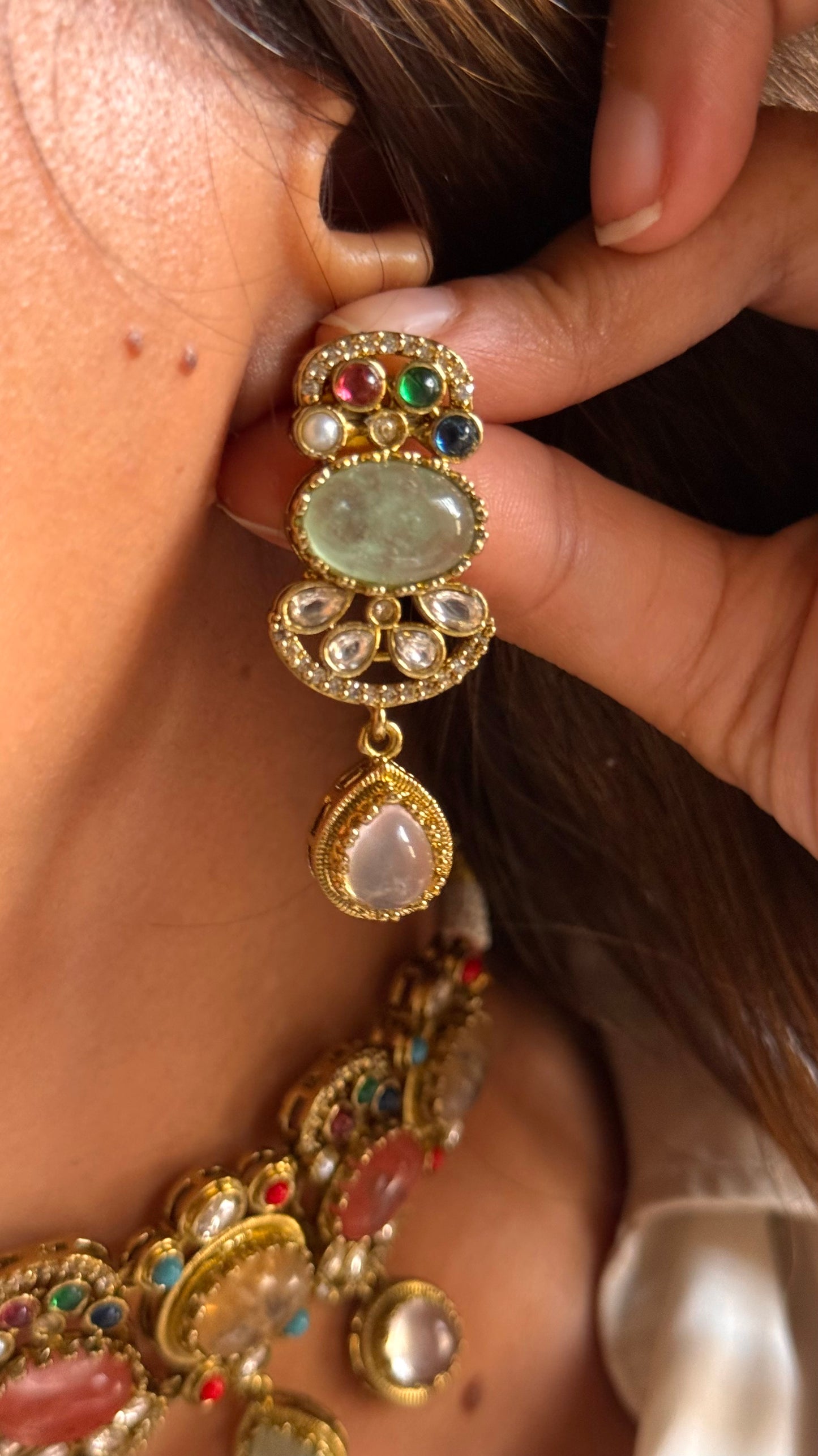 Sabyasachi inspired mint with natural stone Necklace