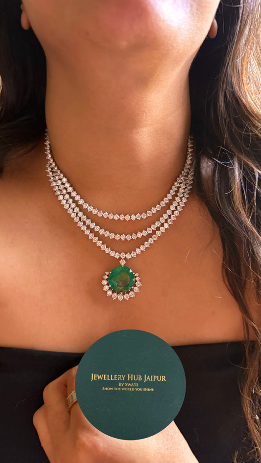 Mint doublet triple layer cz diamond minimalist necklace