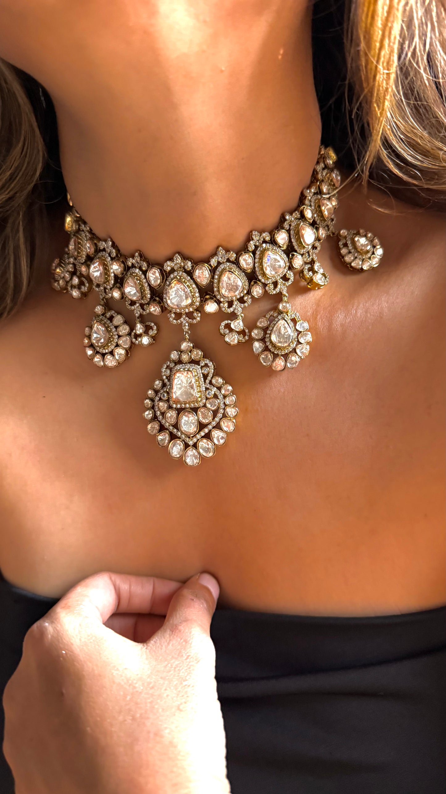 Real Moissanite Polki victorian Statement Necklace