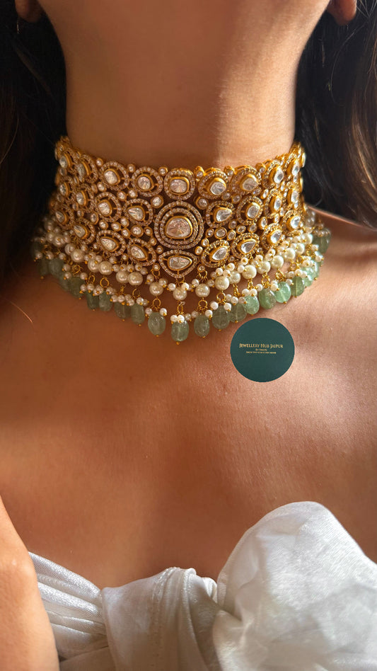 Polki with mint drops choker set