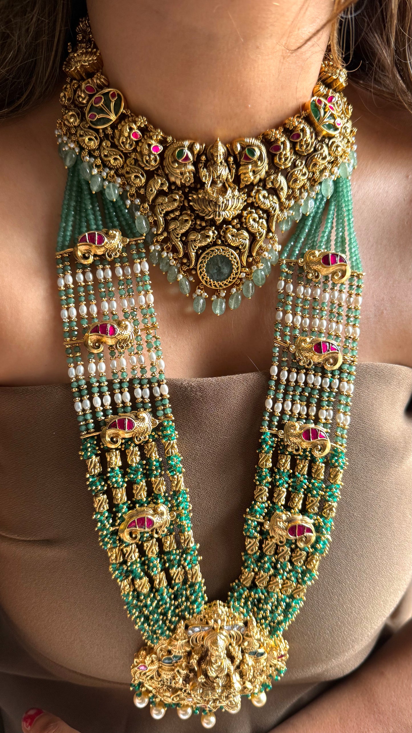 Goddess Laxmi Emerald Temple necklace combo