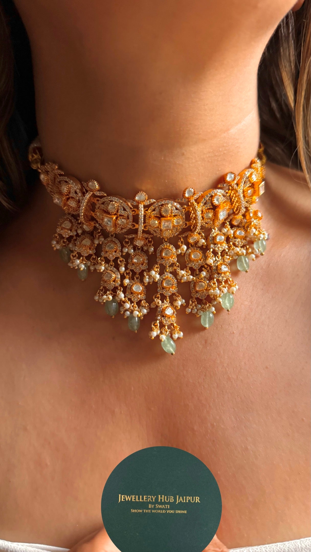 Real moissanite jhalar designer necklace