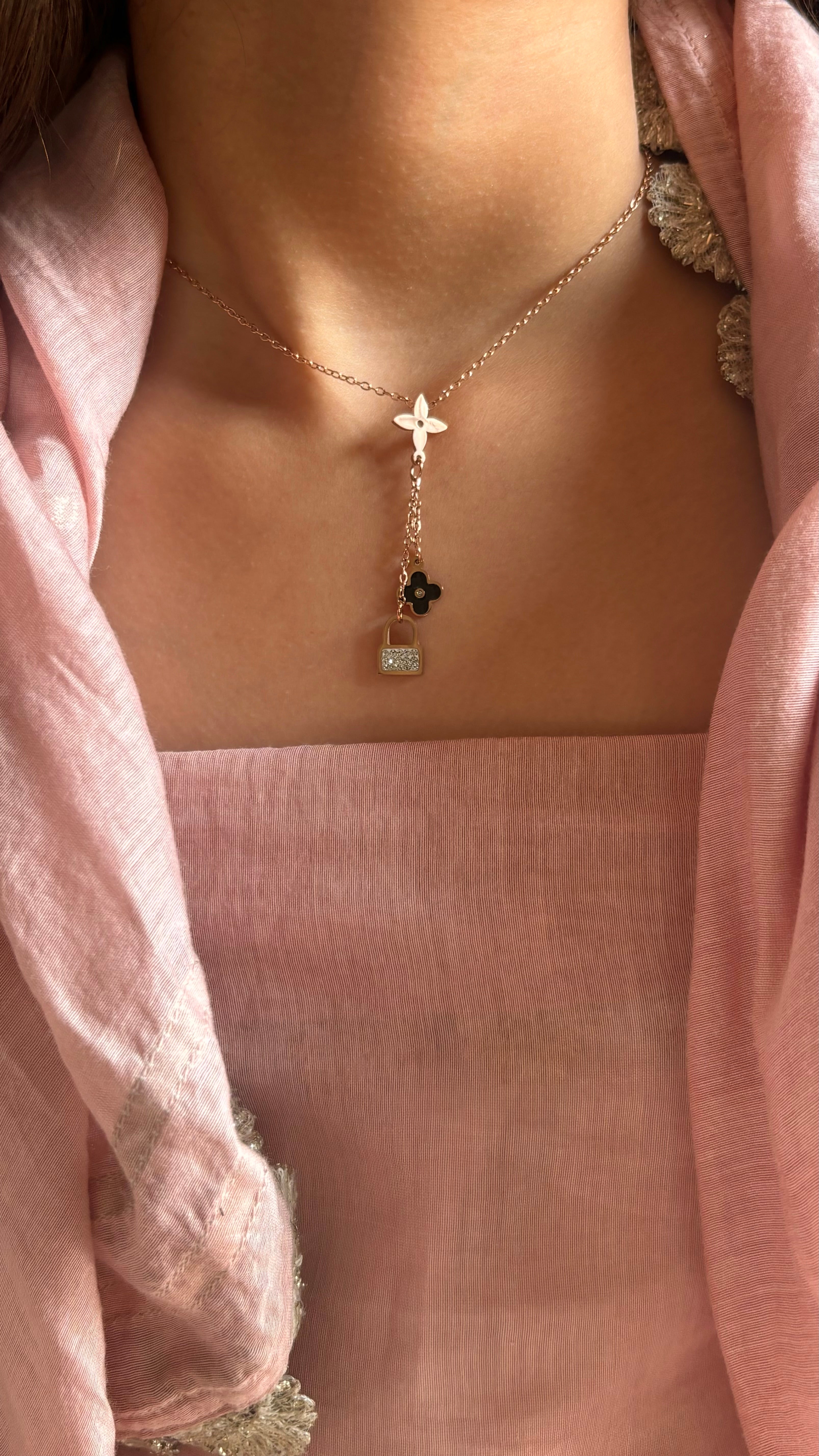 LV inspired rose gold necklace