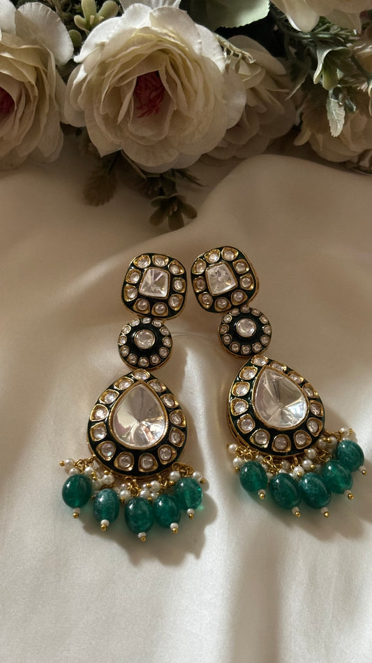 Emerald drops uncut Polki danglers
