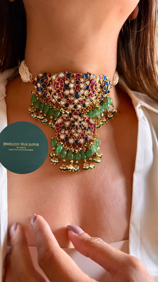 Vira Sabyasachi inspired mixed polki sapphire & ruby choker set