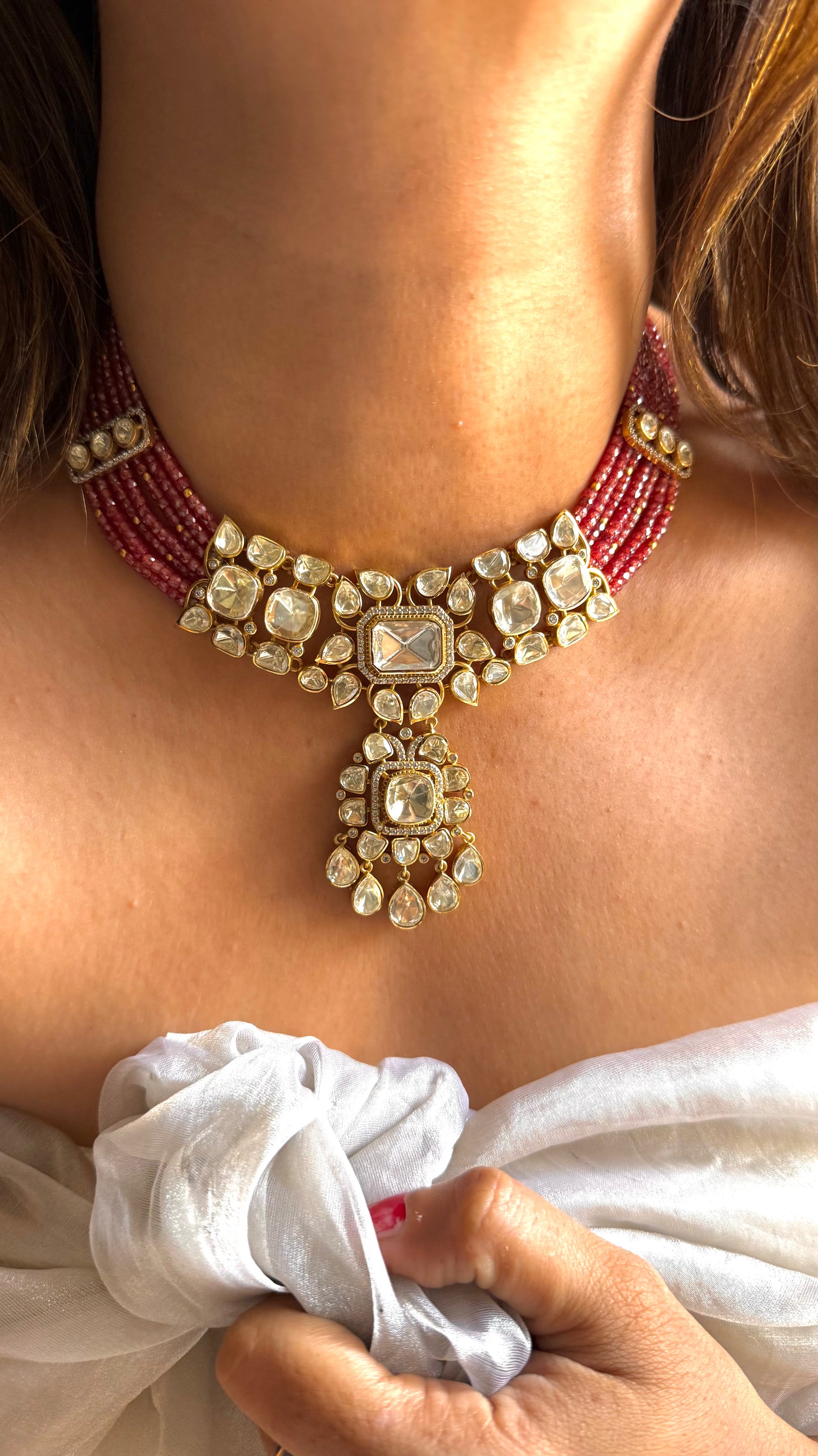 Ruby LV shade polki designer necklace set