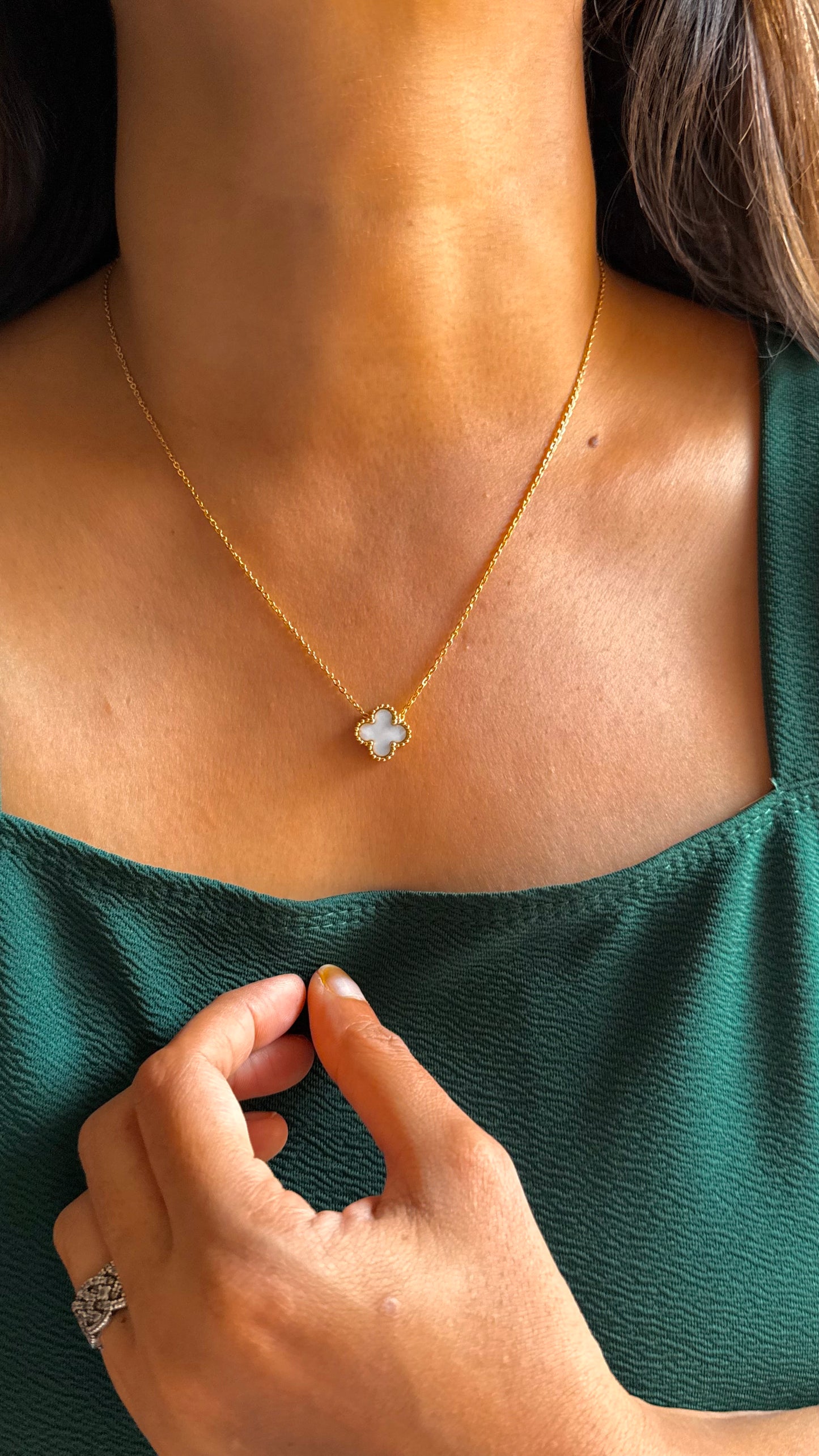 Mother of Pearl Clover Charm Necklace