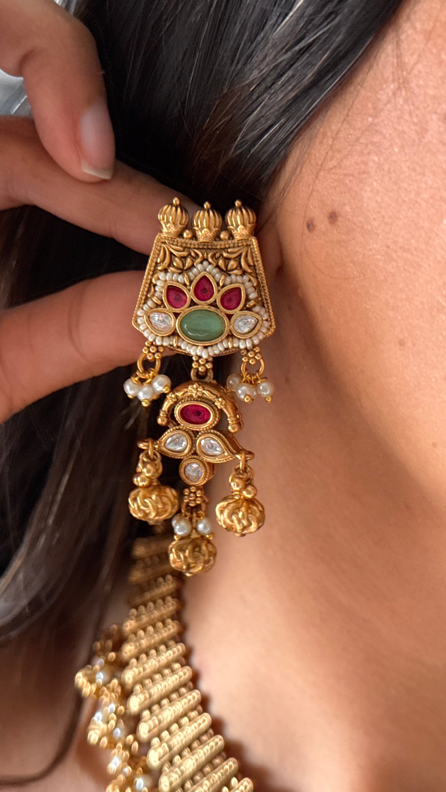 Rajwadi gold mint inlay necklace