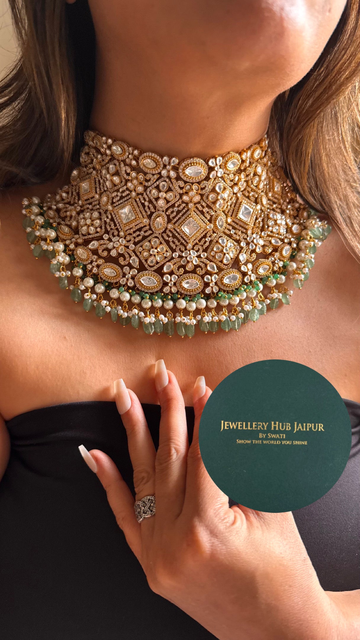 Bridal asia real moissanite with mint strawberry necklace