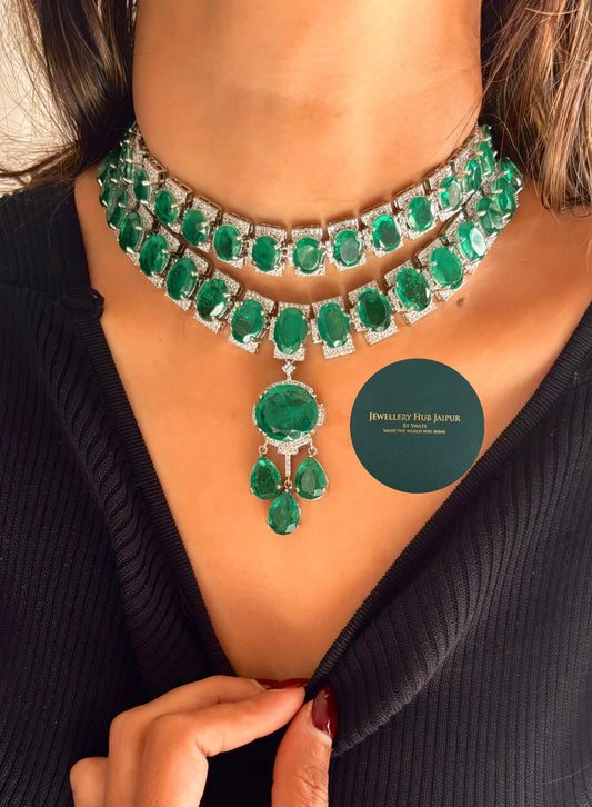 Emerald bridal Asia cocktail necklace