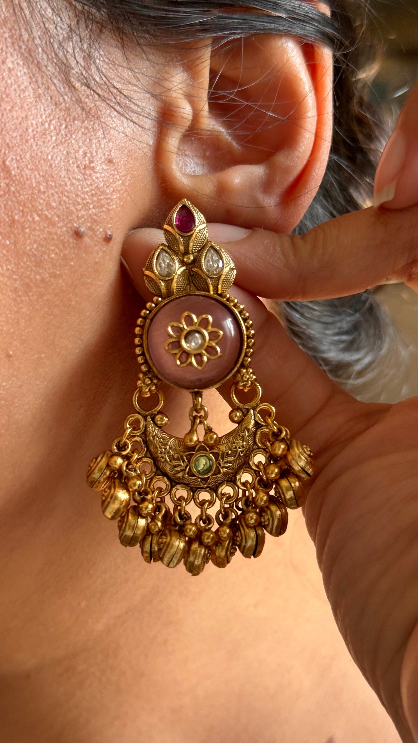 Rose quartz & mint with golden drops Rajwada Necklace