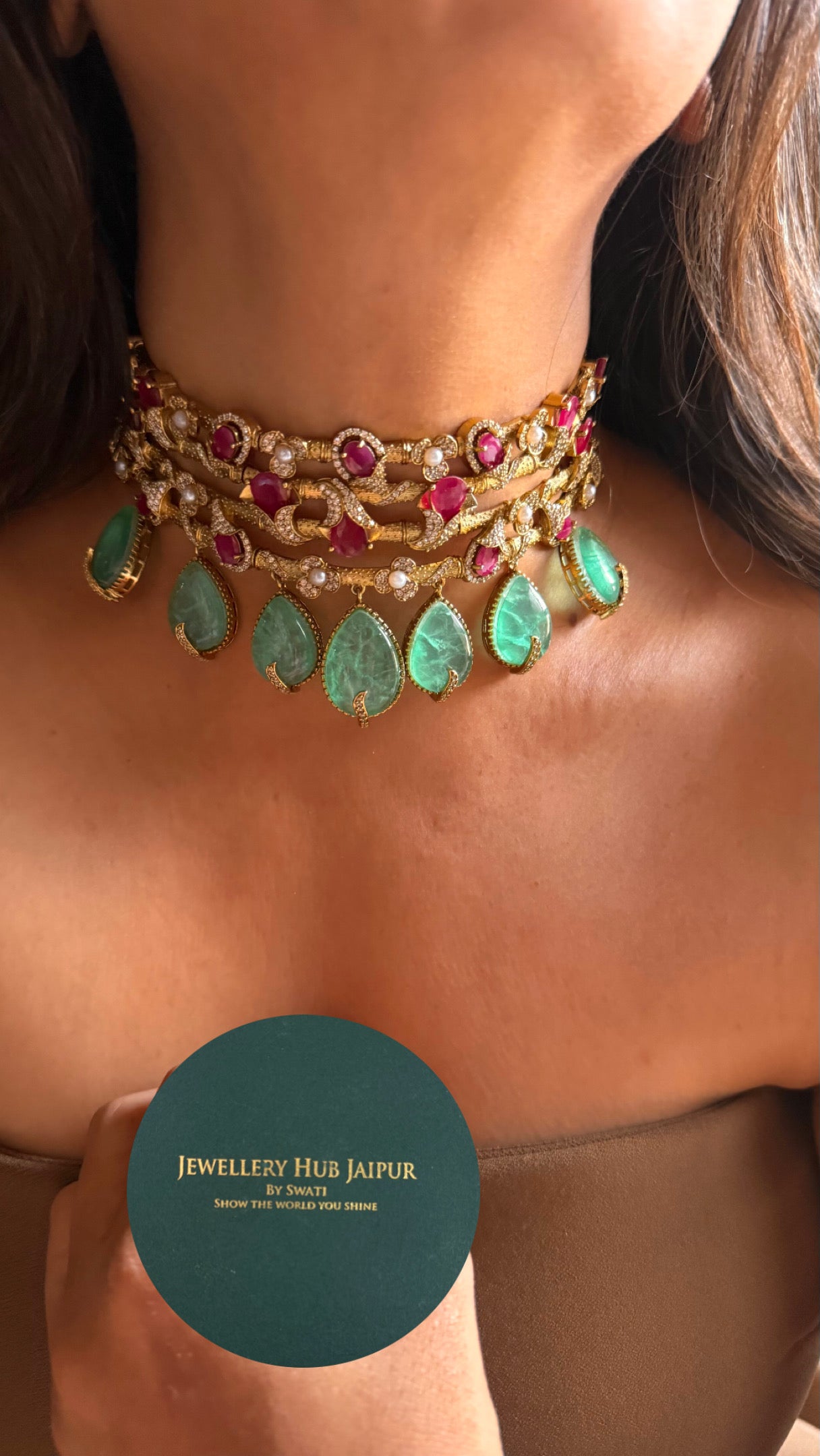 Rani pink & mint cocktail statement choker