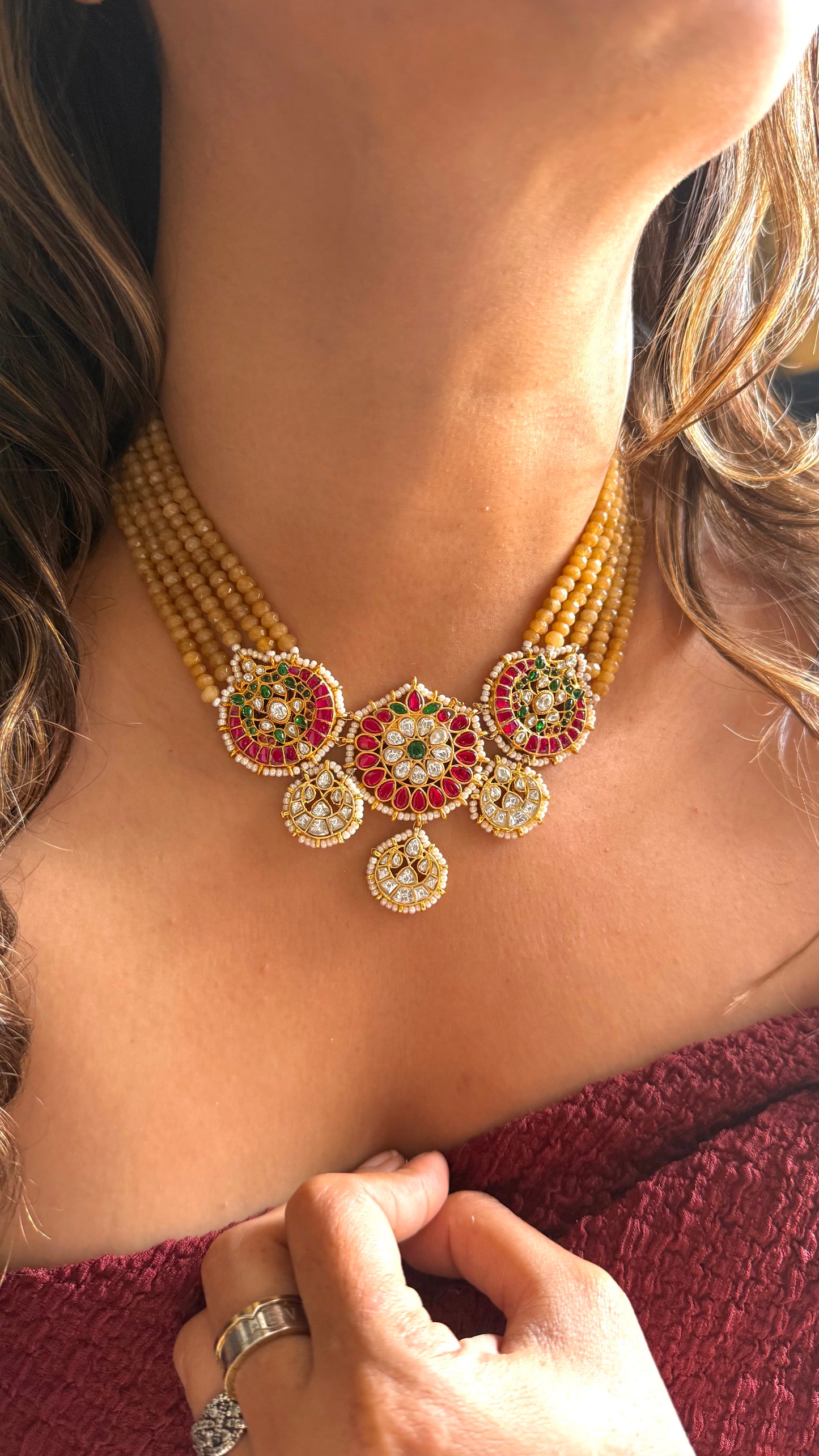 Pachi Kundan mixed polki necklace