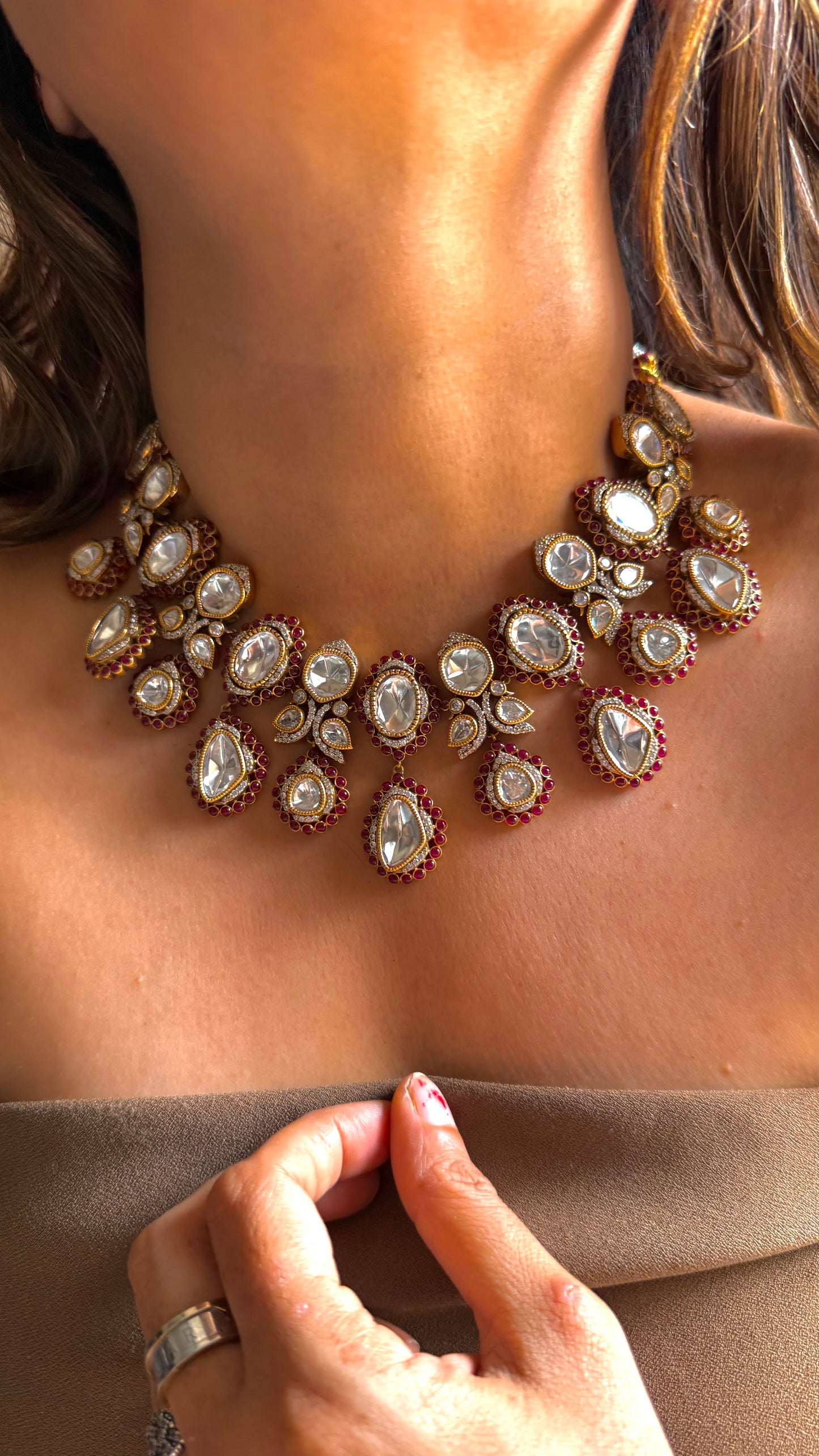 Uncut polki rubby takkar work necklace