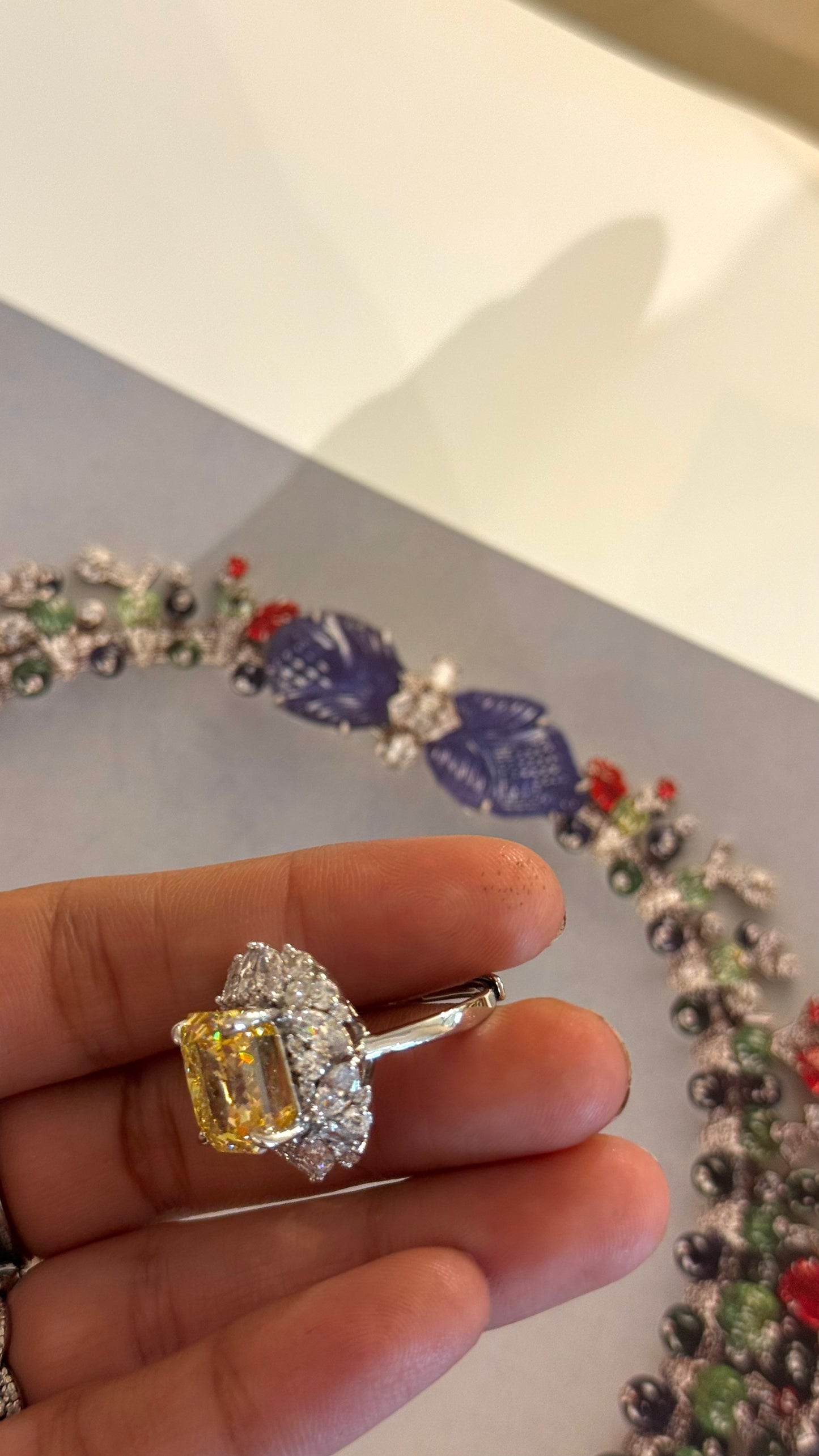 Citrine Rhodium CZ Diamond Cocktail Ring