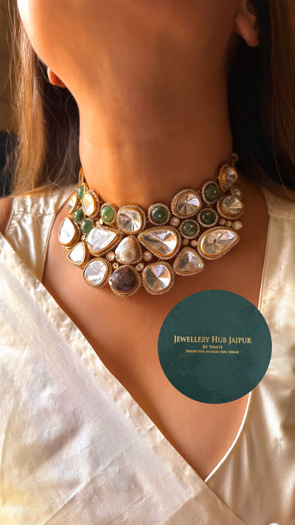 Uncut polki ruby with panna choker-a handmade piece