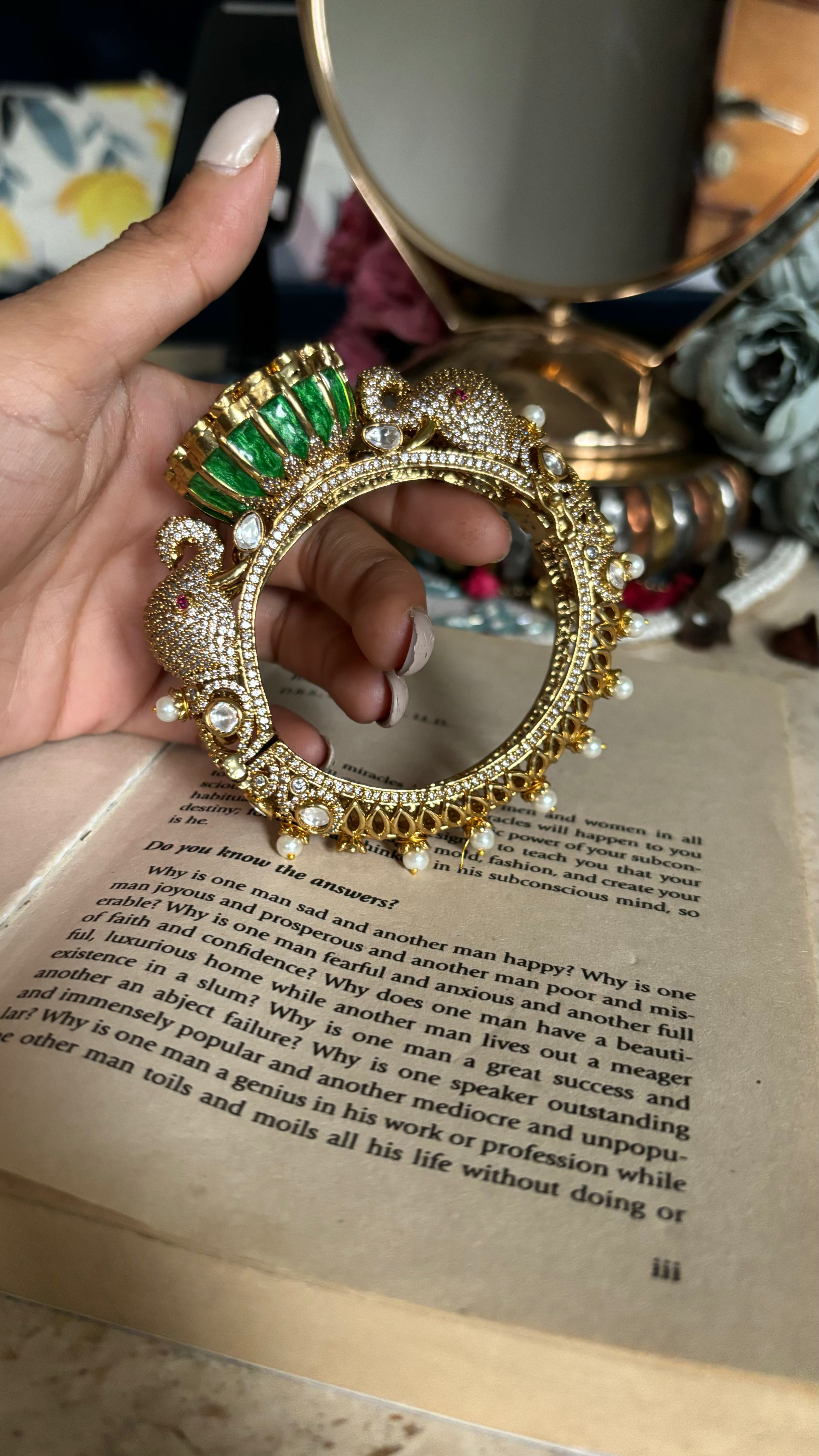 Gajanand bangles with emerald meena