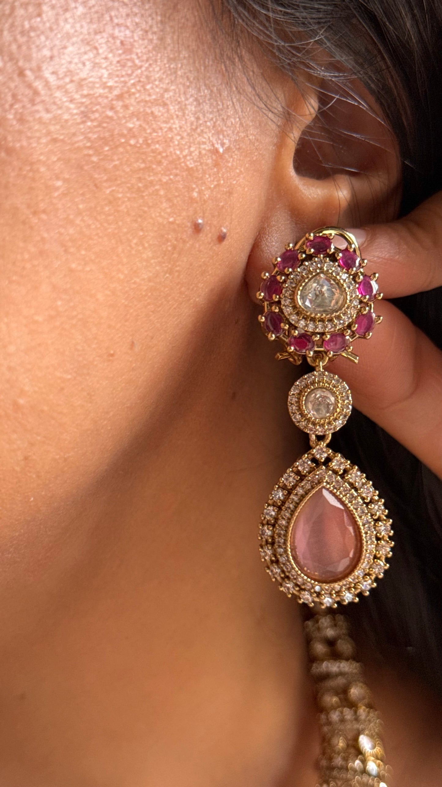 Rani pink ruby with rose quartz designer collar Necklace