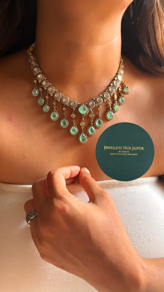 Mint doublet & rani pink moissanite collar set