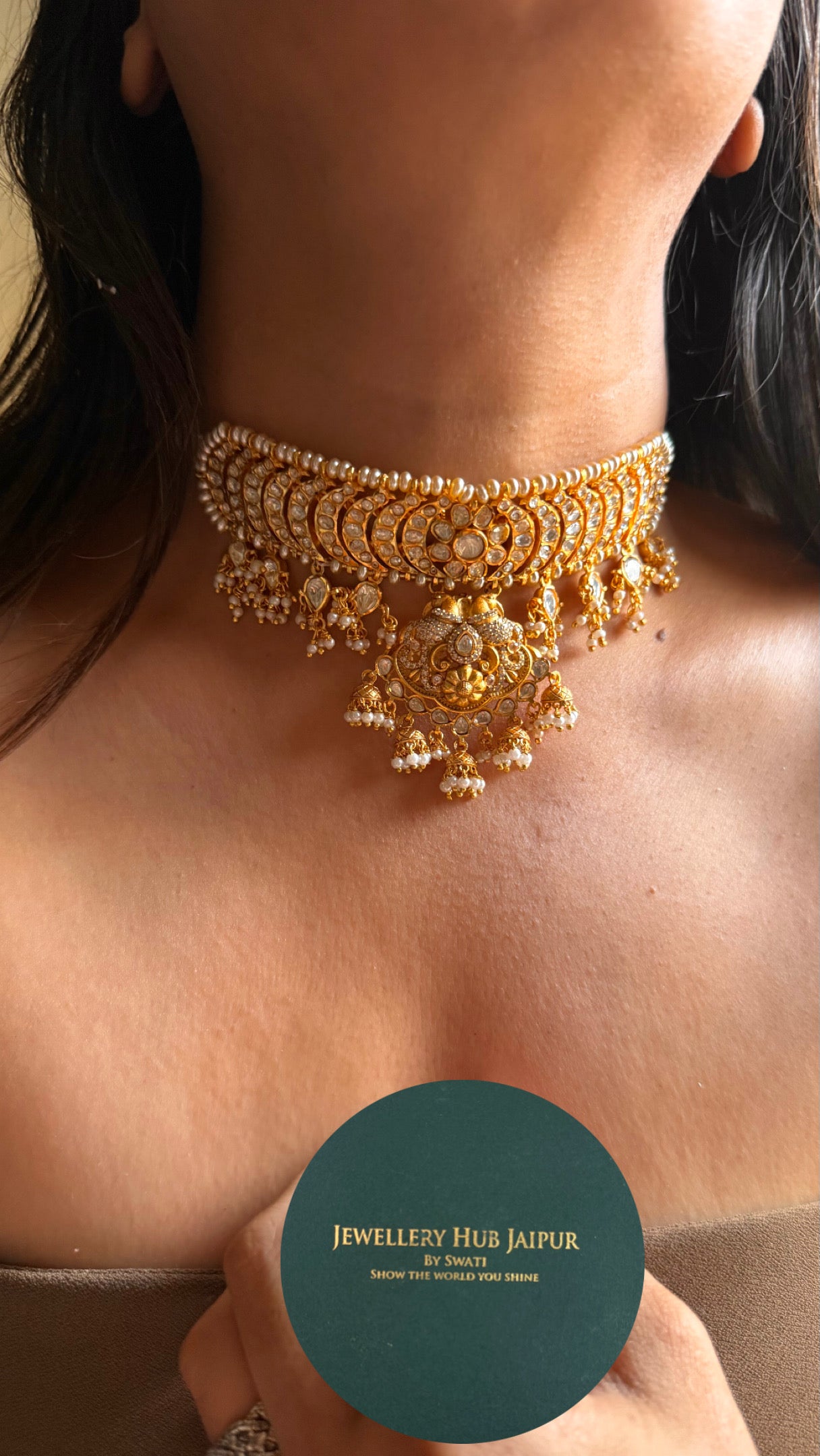 Real moissanite kundan gold polish heritage choker