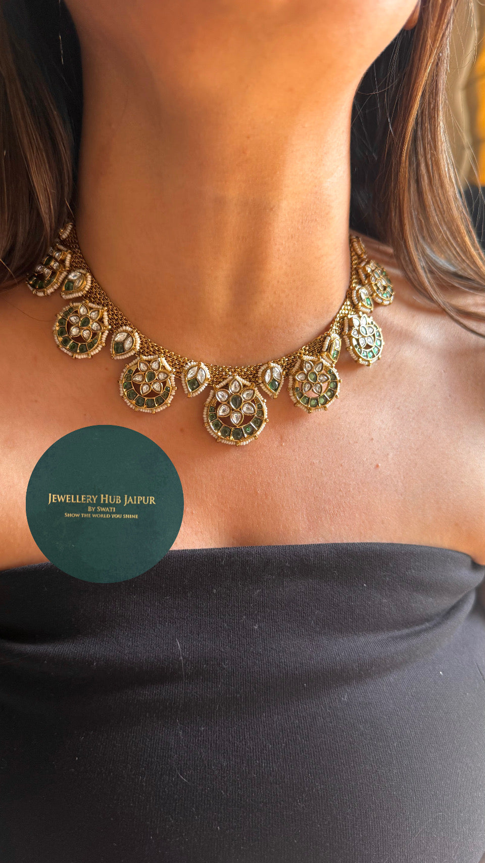 Sabya inspired minimal emerald polki set