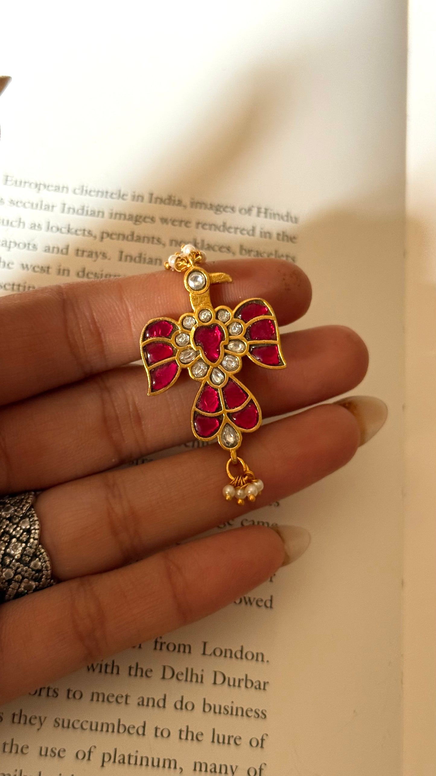 Paachi Rani pink peacock adjustable ring