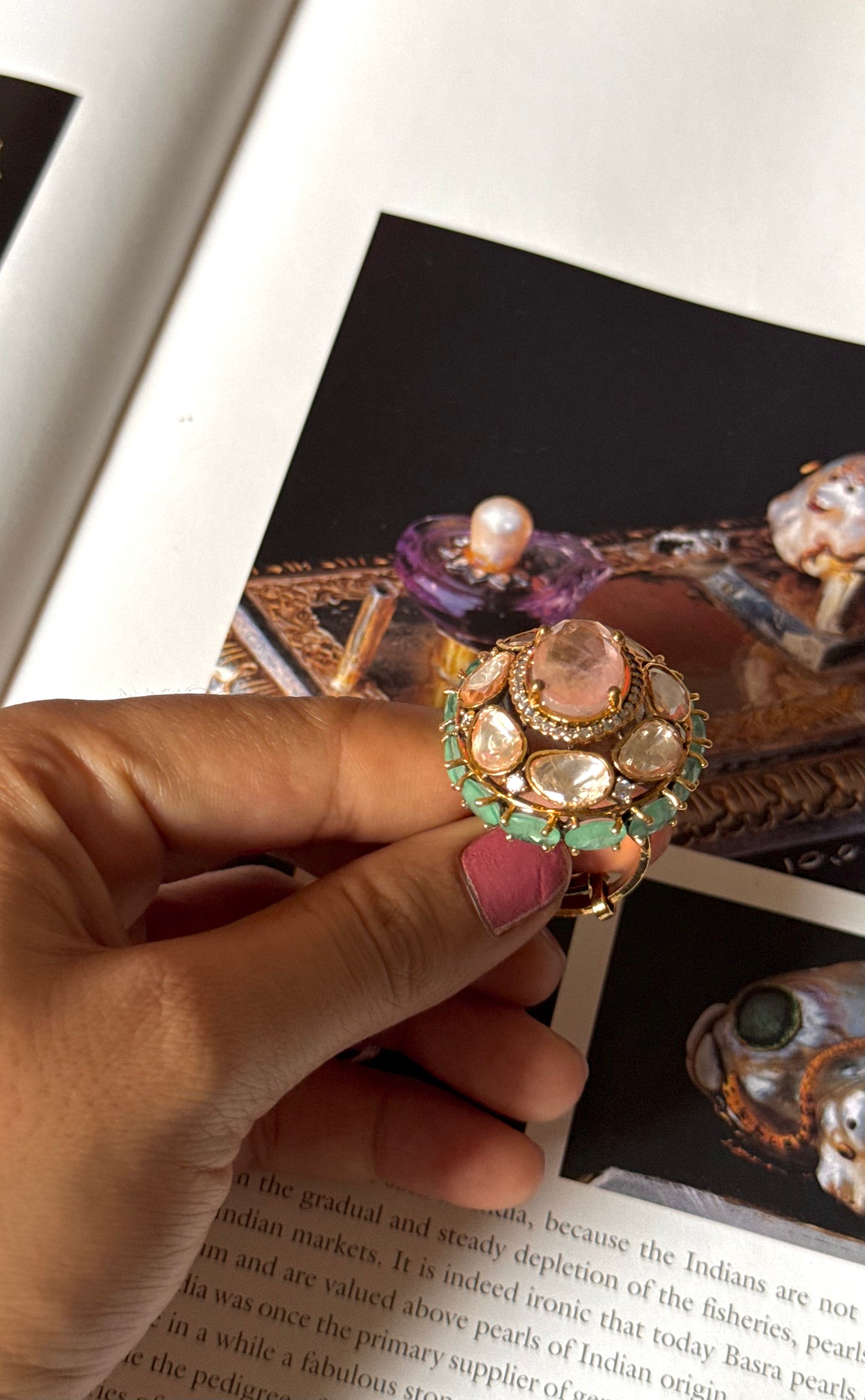 Rose quartz doublet peeli polki ring