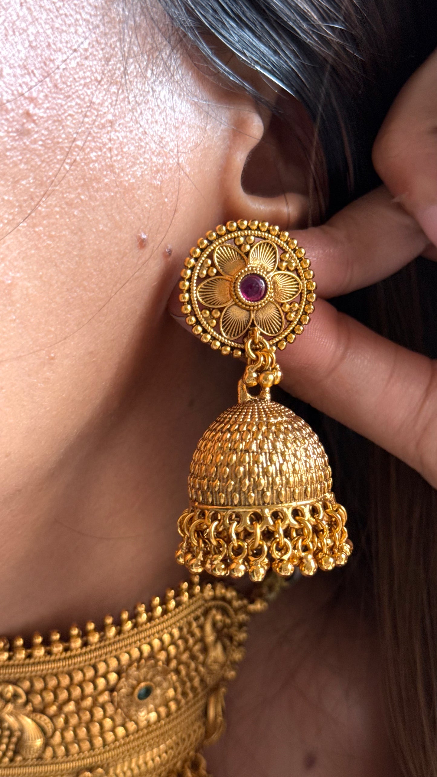 Rajwada peacock nakshi add with jhumki detailing