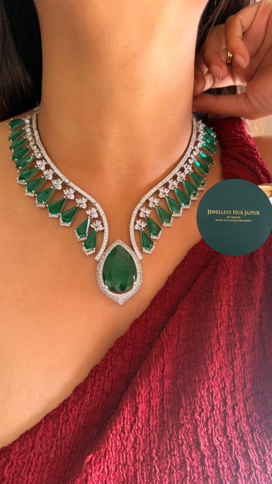 Emerald cz diamond statement necklace