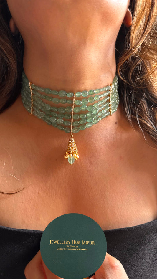 Designer jumki pendant with mint pearl detailing choker