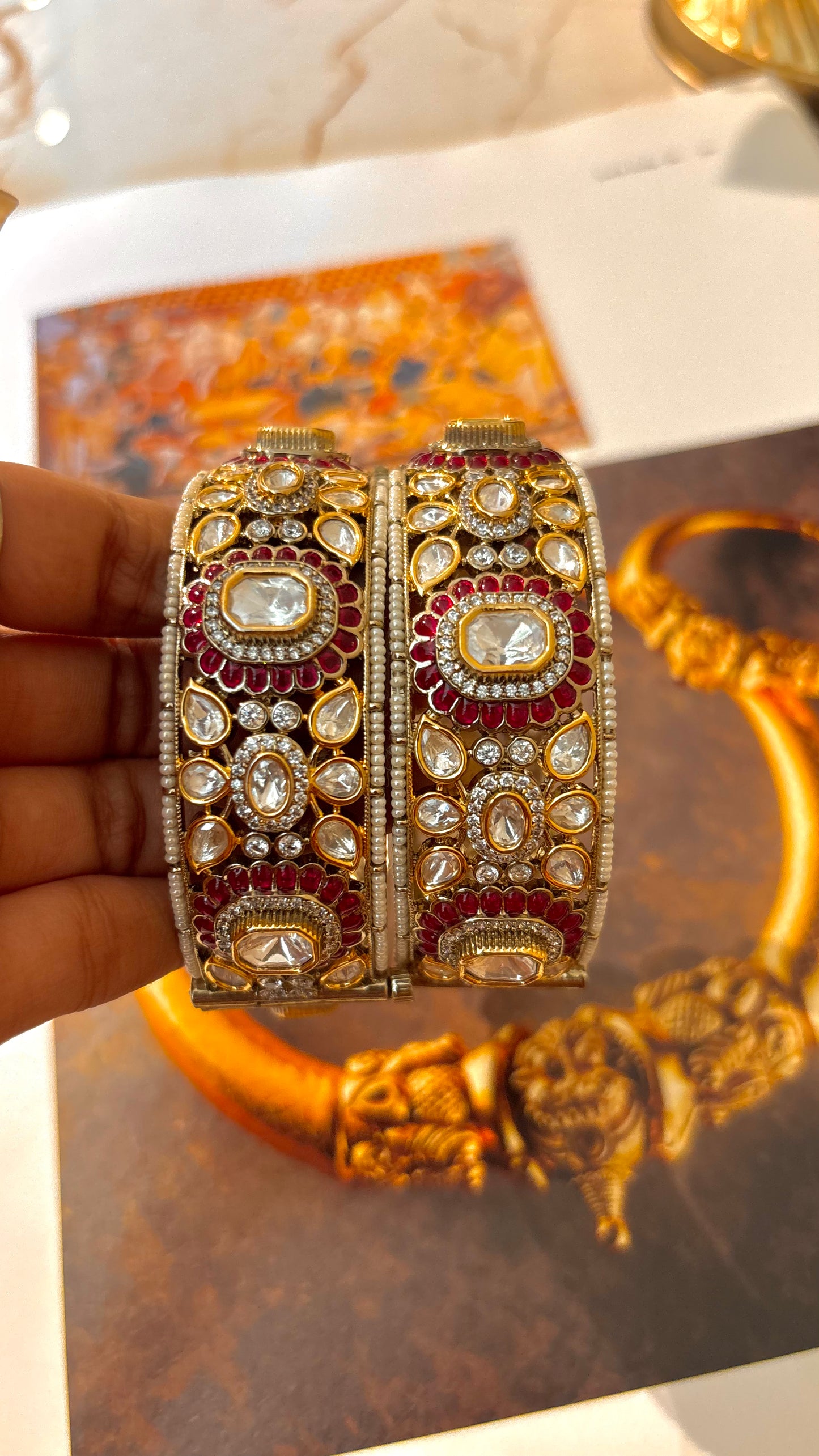 Rubby takkar work victorian bangles (dual polish)