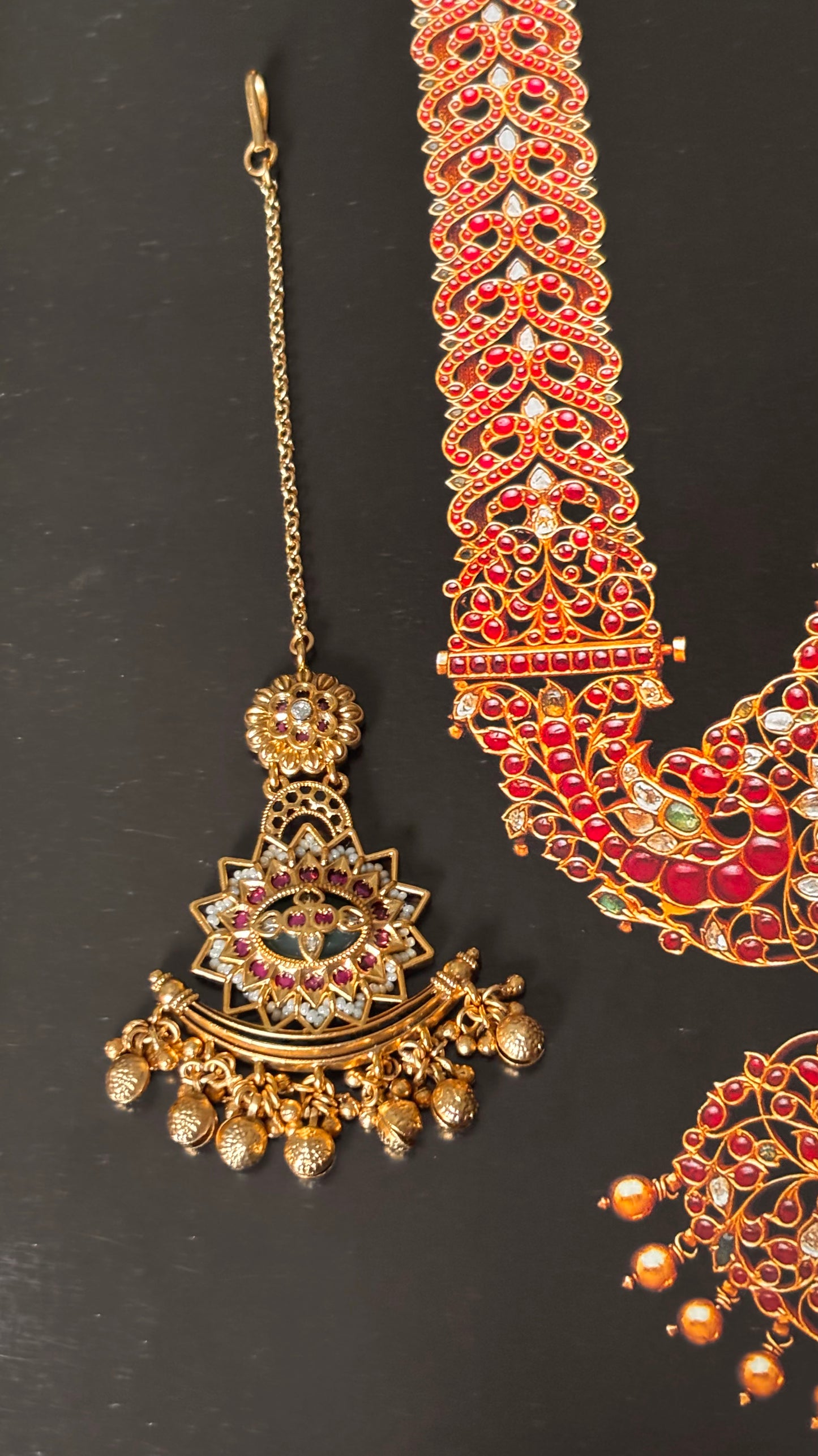 Ruby floral golden gungro drops Maangtika