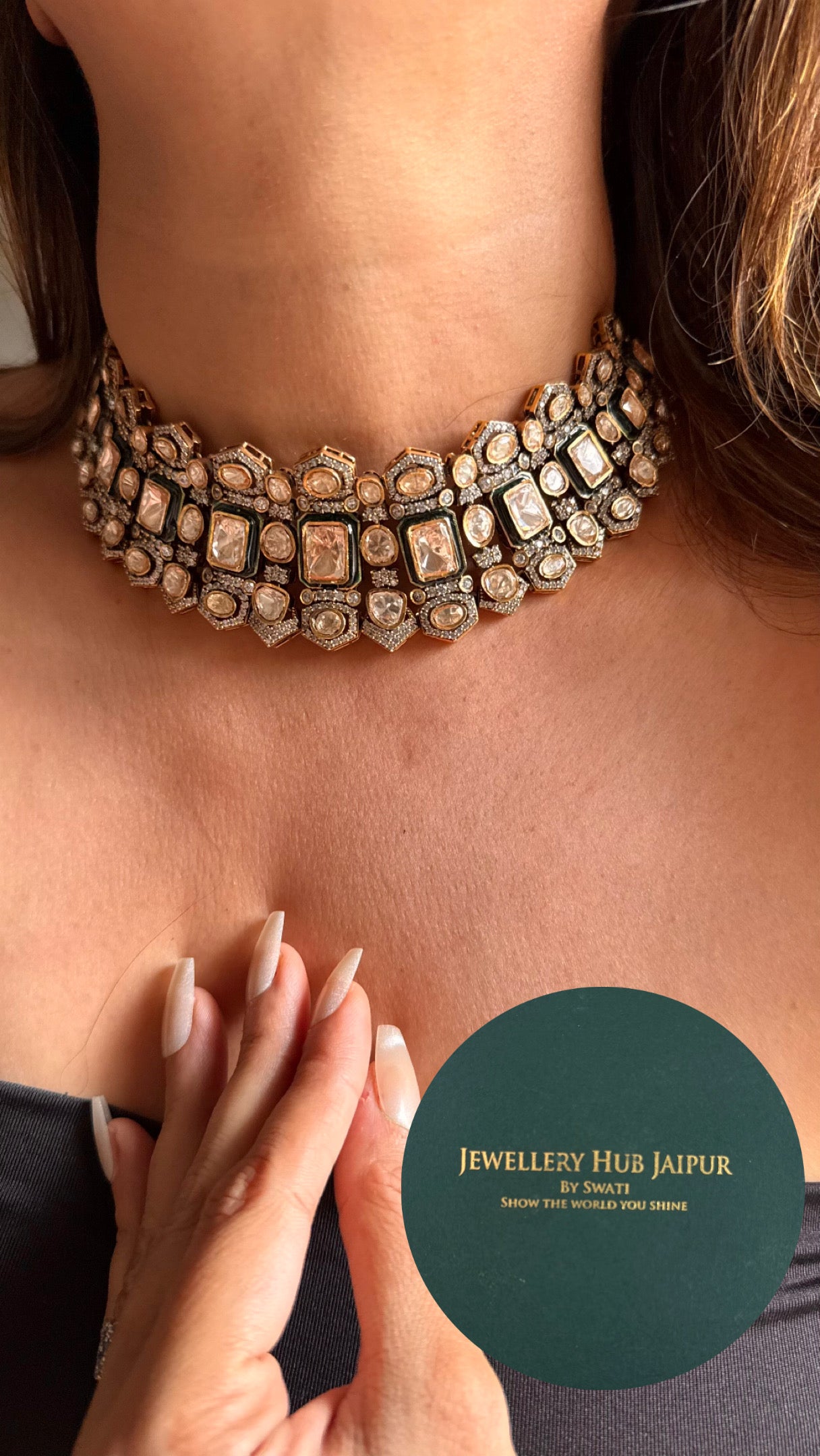 Real moissanite peeli polki vintage Necklace