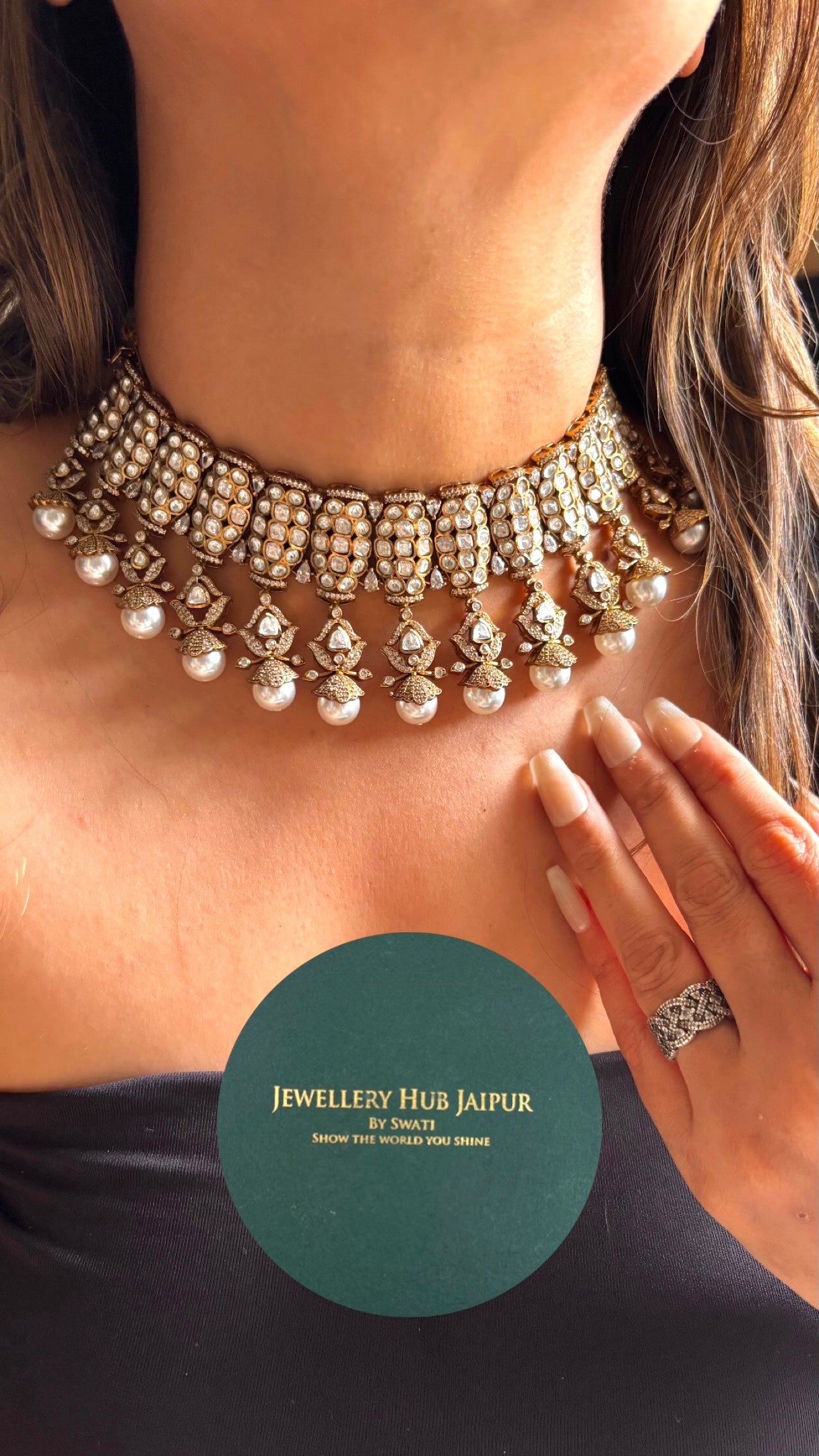 Real Moissanites with pearl detailing victorian necklace