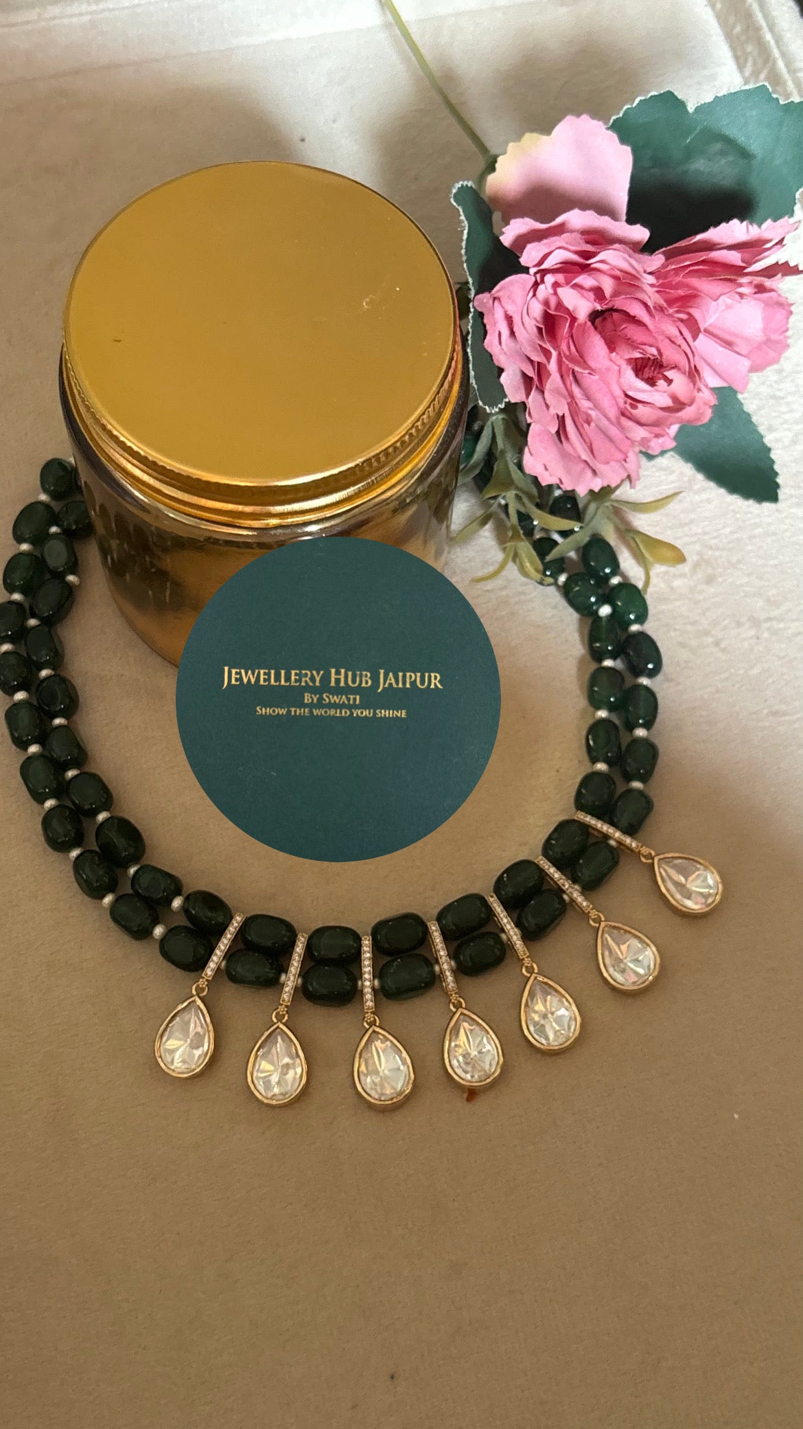 Emerald Moissanite string with earrings