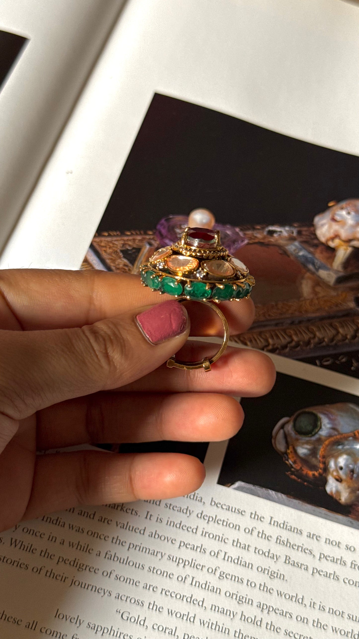 Ruby doublet & emerald peeli polki ring