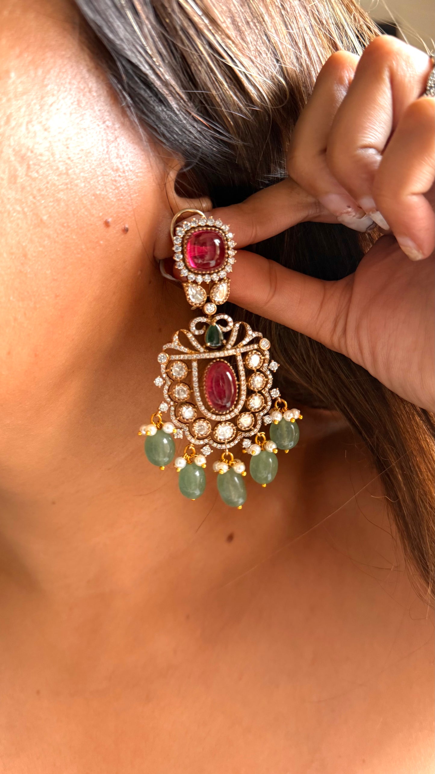 Ruby doublet moissanite emerald earrings